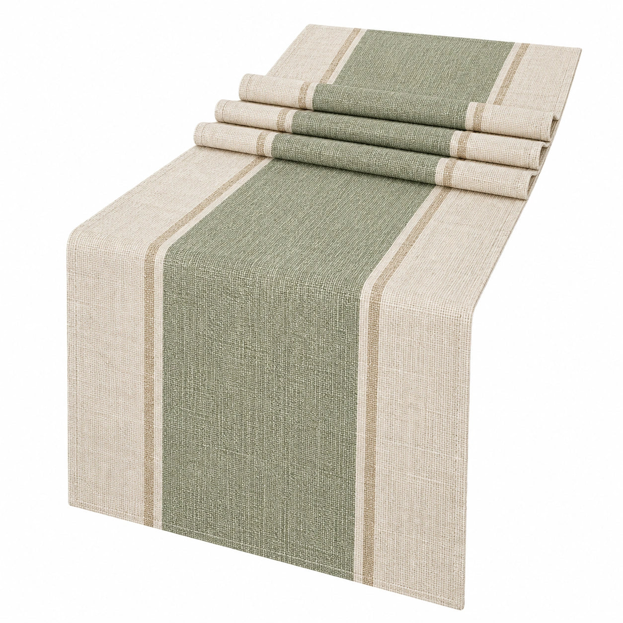 Camino de Mesa Decorativo Beige y Verde con Rayas Clásicas 180x35cm