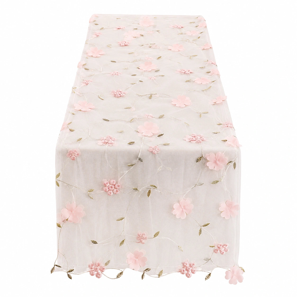 Camino de Mesa Floral Bordado 180x40cm Rosa/Beige