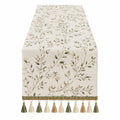 Camino de Mesa Decorativo con Borlas y Estampado Floral en Beige y Verde