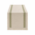 Camino de Mesa Beige con Franjas Verdes y Flecos