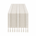 Camino de Mesa Beige con Flecos y Rayas Decorativas