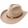 Sombrero de Vaquero Clásico Beige con Banda Decorativa
