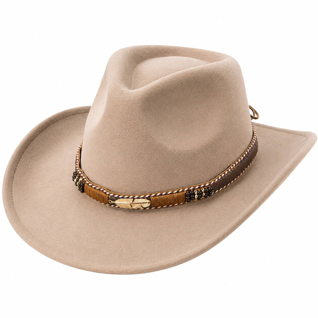 Sombrero de Vaquero Clásico Beige con Banda Decorativa