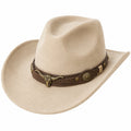 Sombrero Vaquero de Fieltro Beige con Adornos de Bronce