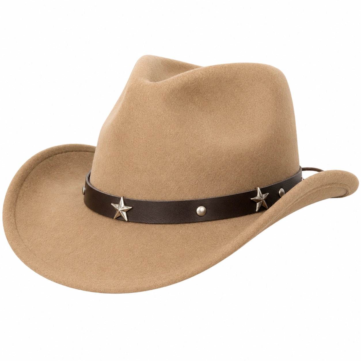 Sombrero Vaquero de Fieltro Beige con Cinta de Estrellas
