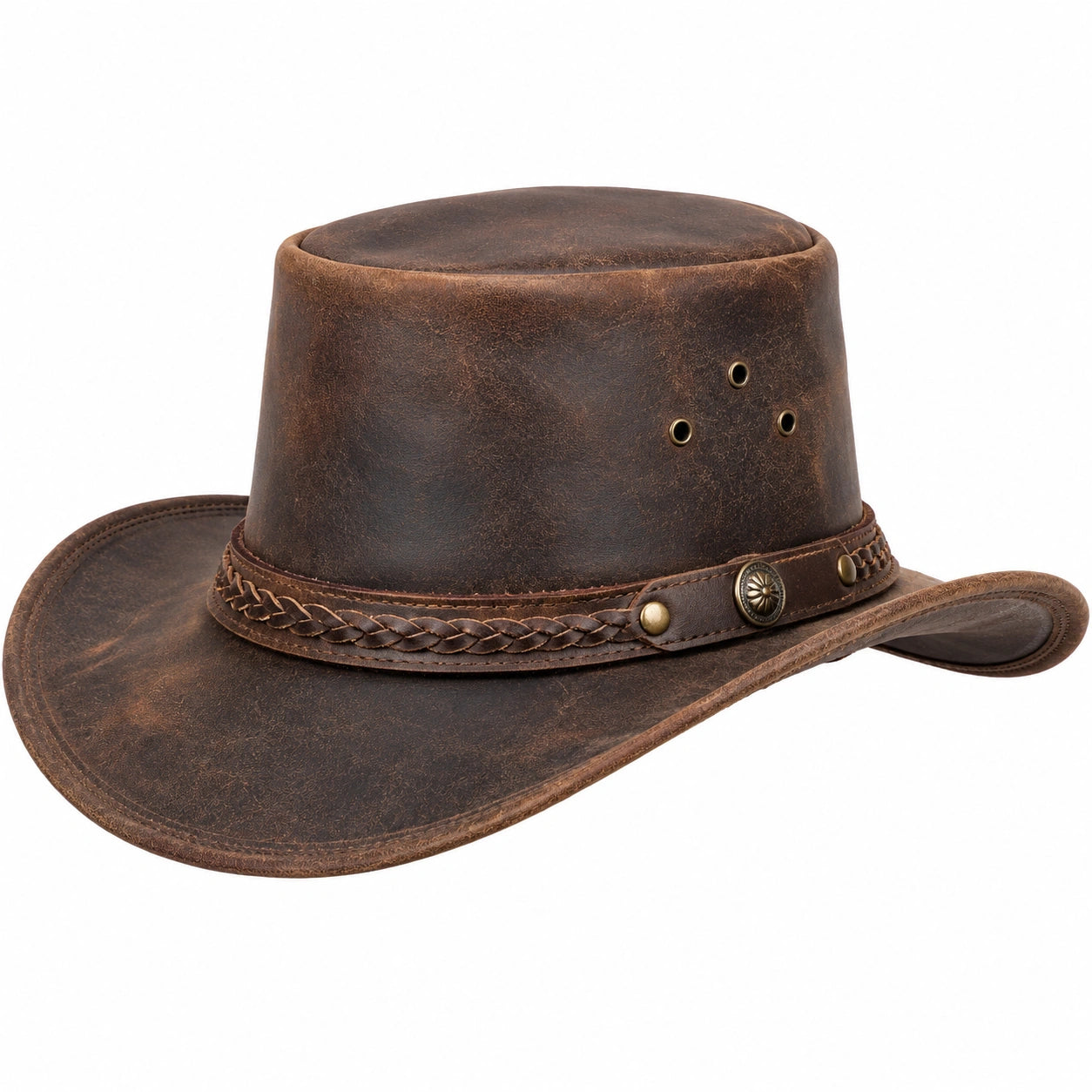 Sombrero Estilo Vaquero Unisex de Cuero Marrón