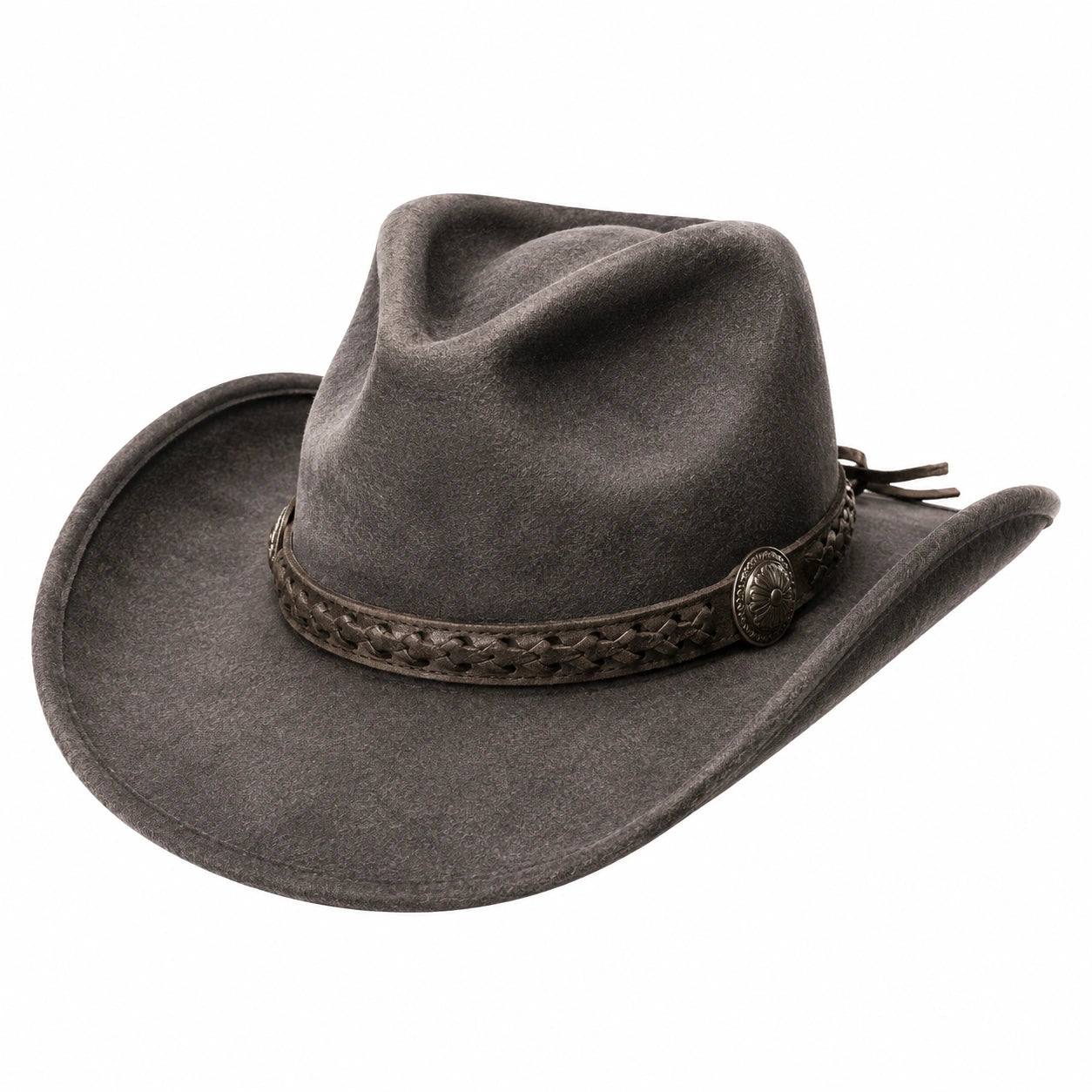 Sombrero de Vaquero Gris con Detalles de Cuero