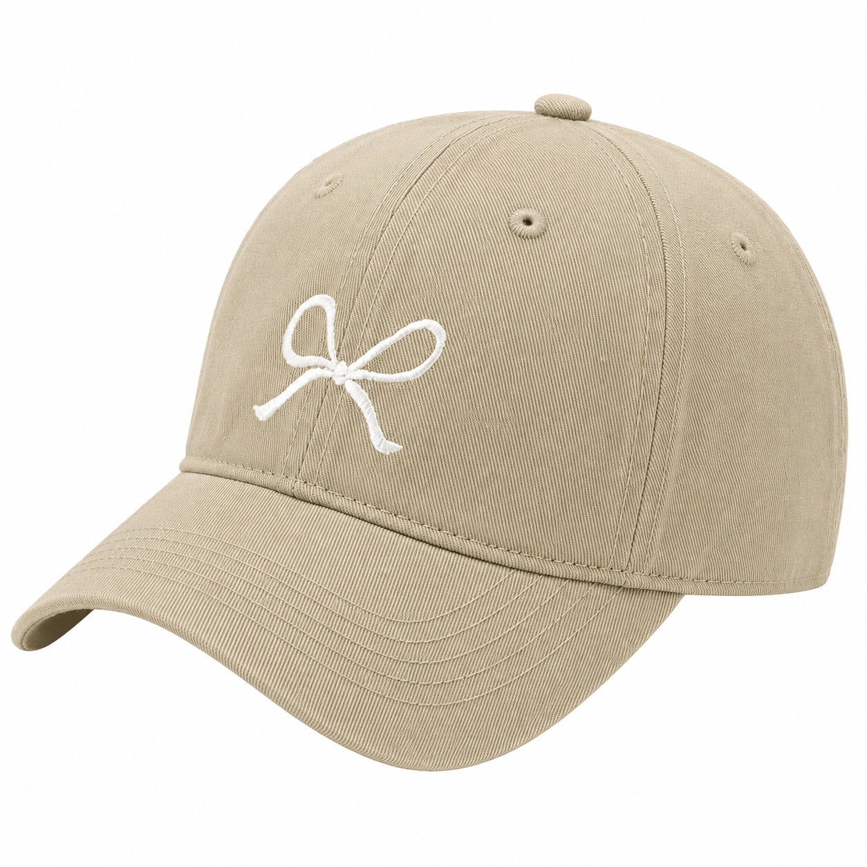 Gorra beige unisex con lazo bordado