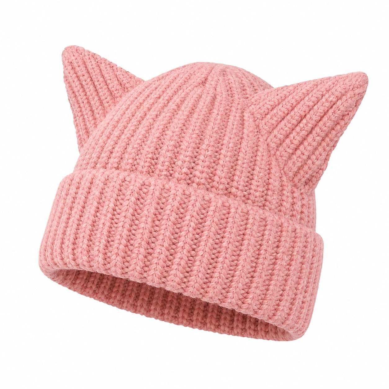 Gorro rosa de punto con orejas de gato