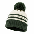 Gorro de punto con borla y rayas verde y crema