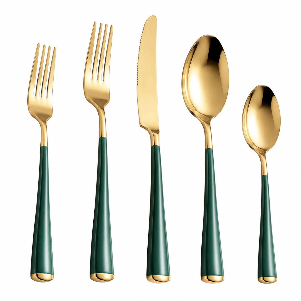Juego de Cubiertos de 5 Piezas Dorado y Verde