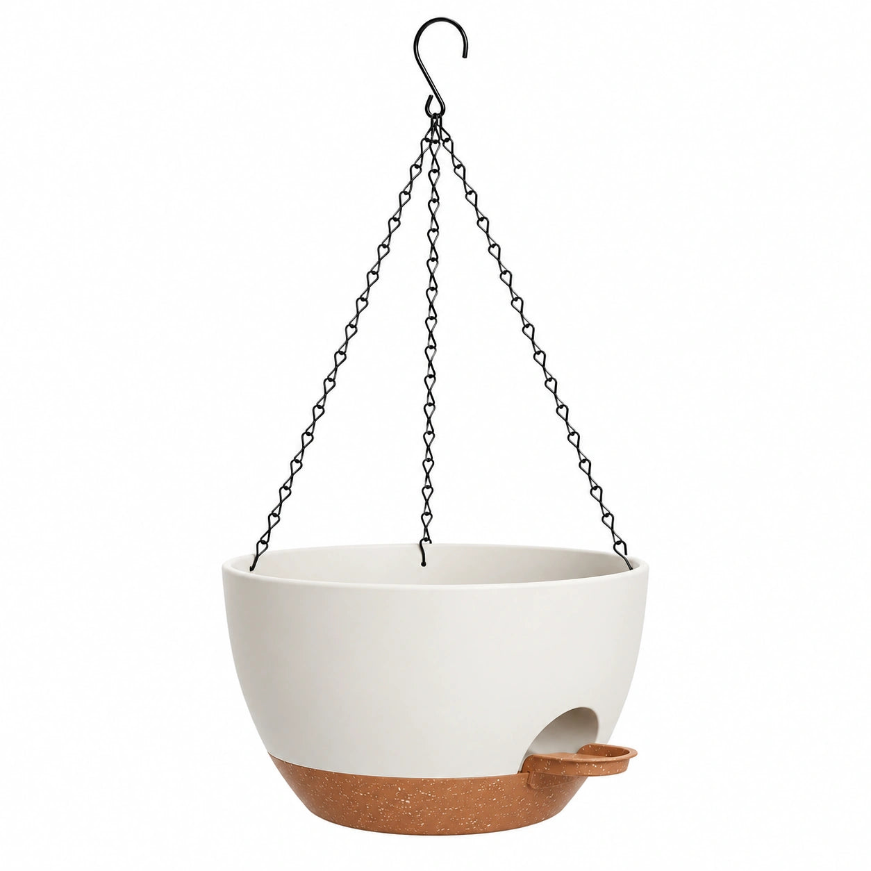 Maceta colgante color blanco y terracota con drenaje