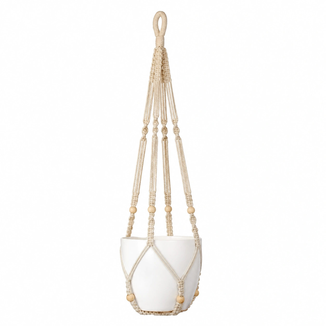 Macetero colgante beige y blanco para interior y exterior, 80 cm
