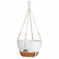 Macetero colgante de cerámica blanco y terracota con macramé