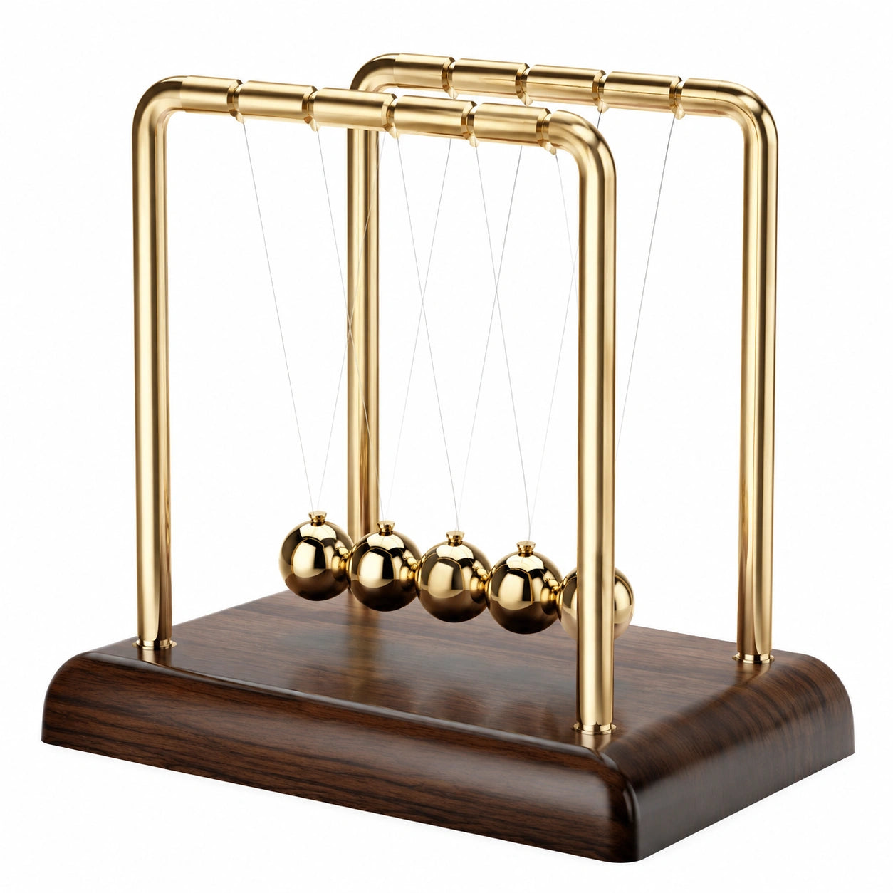 Péndulo de Newton Dorado con Base de Madera para Oficina