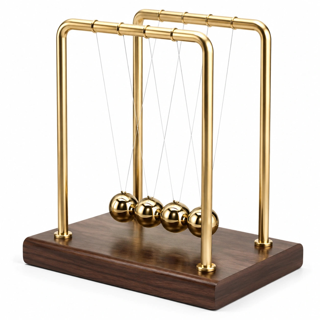Péndulo de Bolas de Newton Dorado con Base de Madera