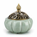Quemador de Incienso Verde Forma de Calabaza con Tapa Calada