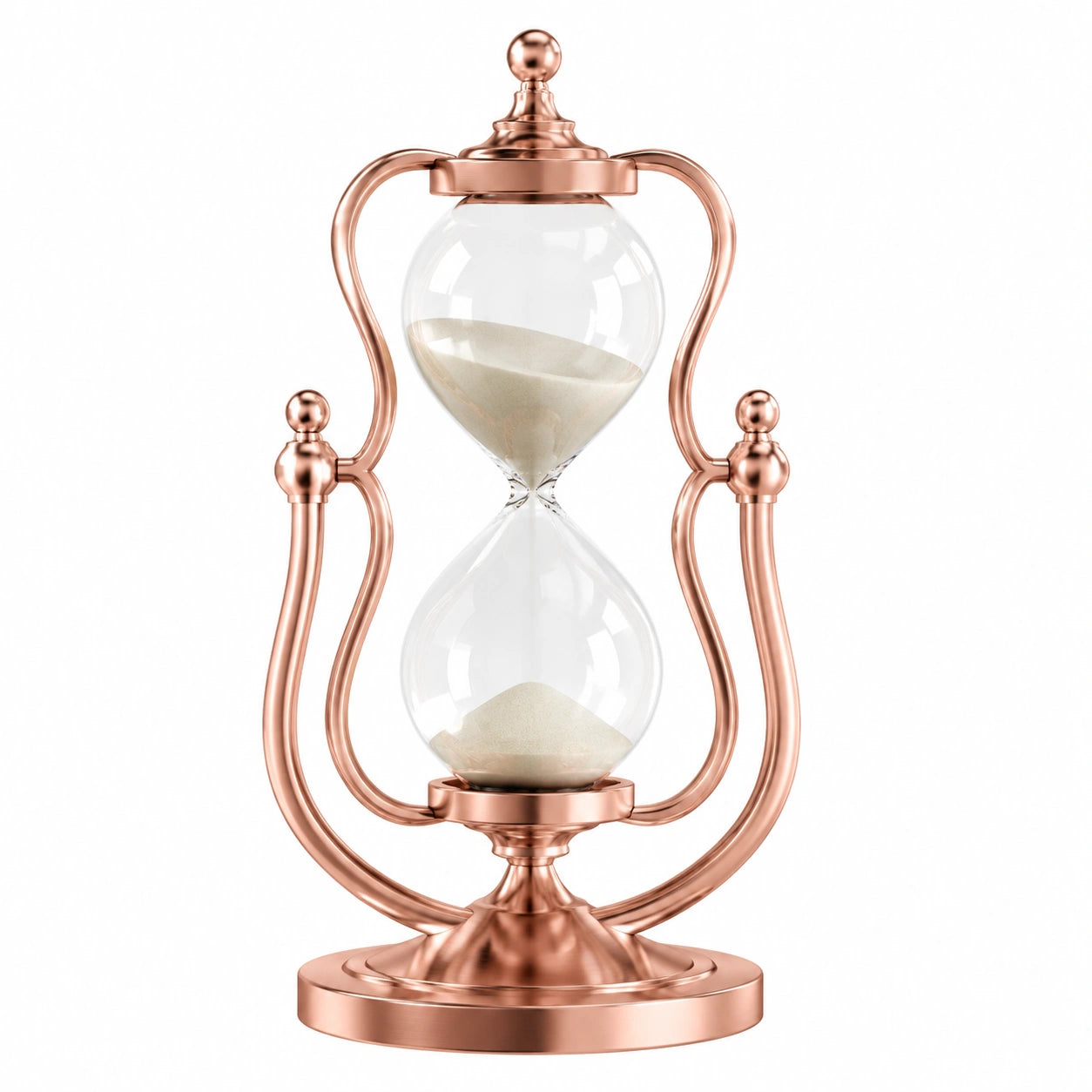 Reloj de arena decorativo vintage de cobre rosado y vidrio