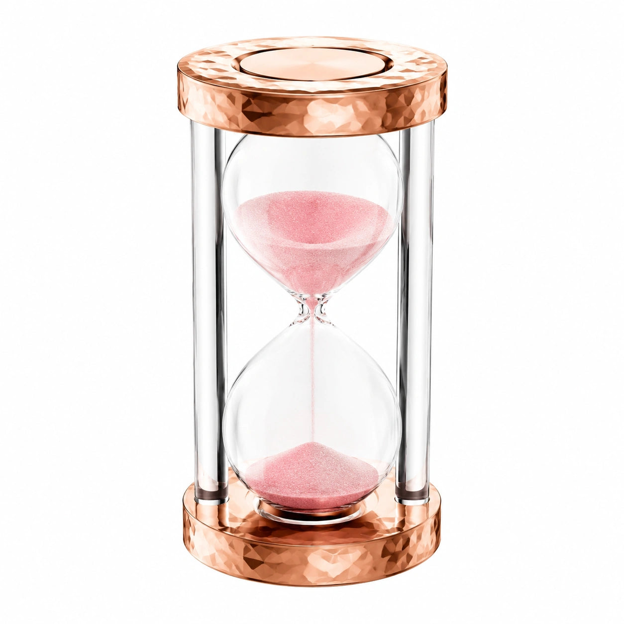 Reloj de Arena Decorativo Rosado con Acabado en Cobre