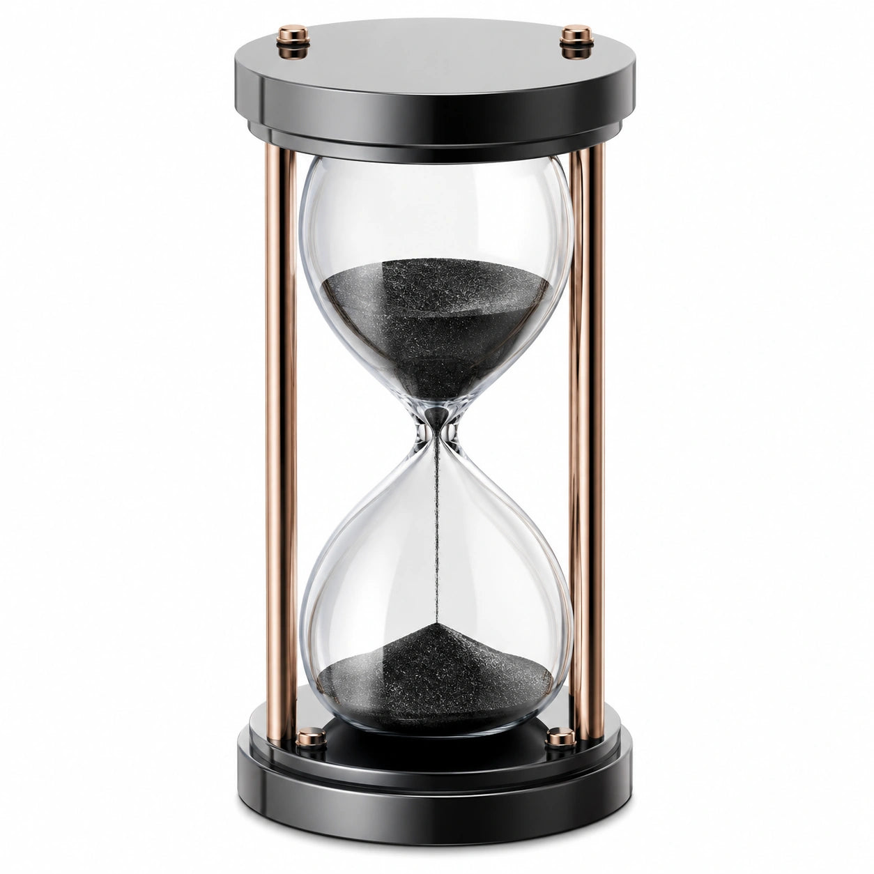 Reloj de Arena Decorativo de Vidrio Negro y Metal Cobre